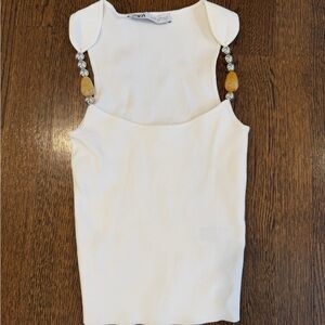Zara White Tank Top with Beaded Straps